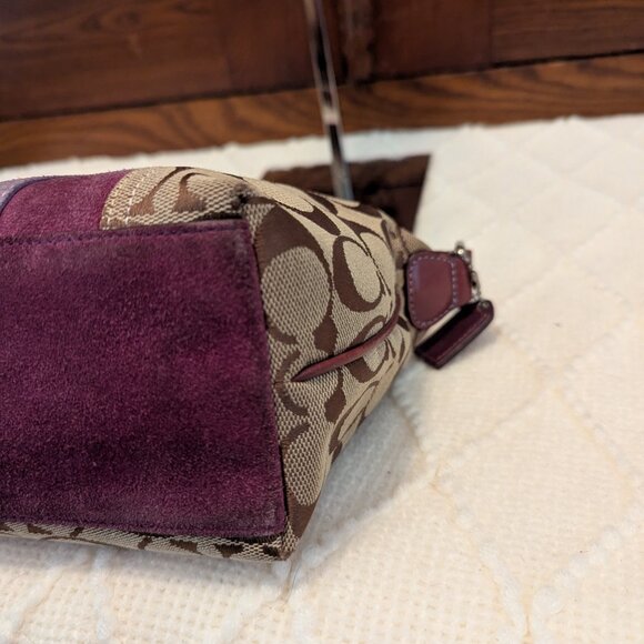 Coach Mini Handbag Brown Canvas Purple Suede Signature C Purse - Picture 7 of 10